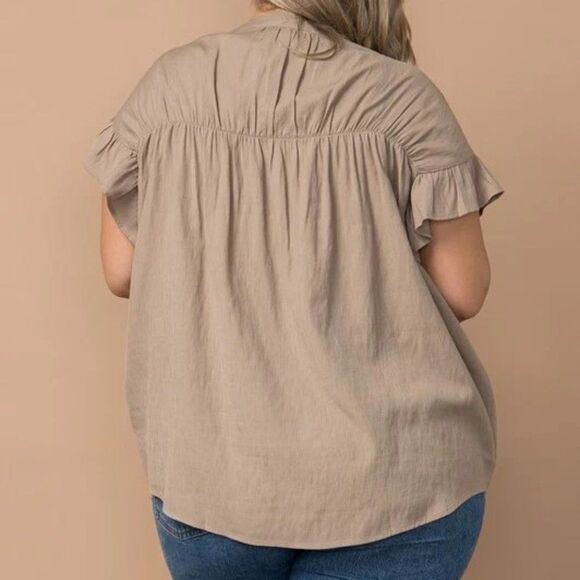 Cozy Casual Rare Moments Button Down Ruffle Sleeve Top  0038 - Picture 4 of 8